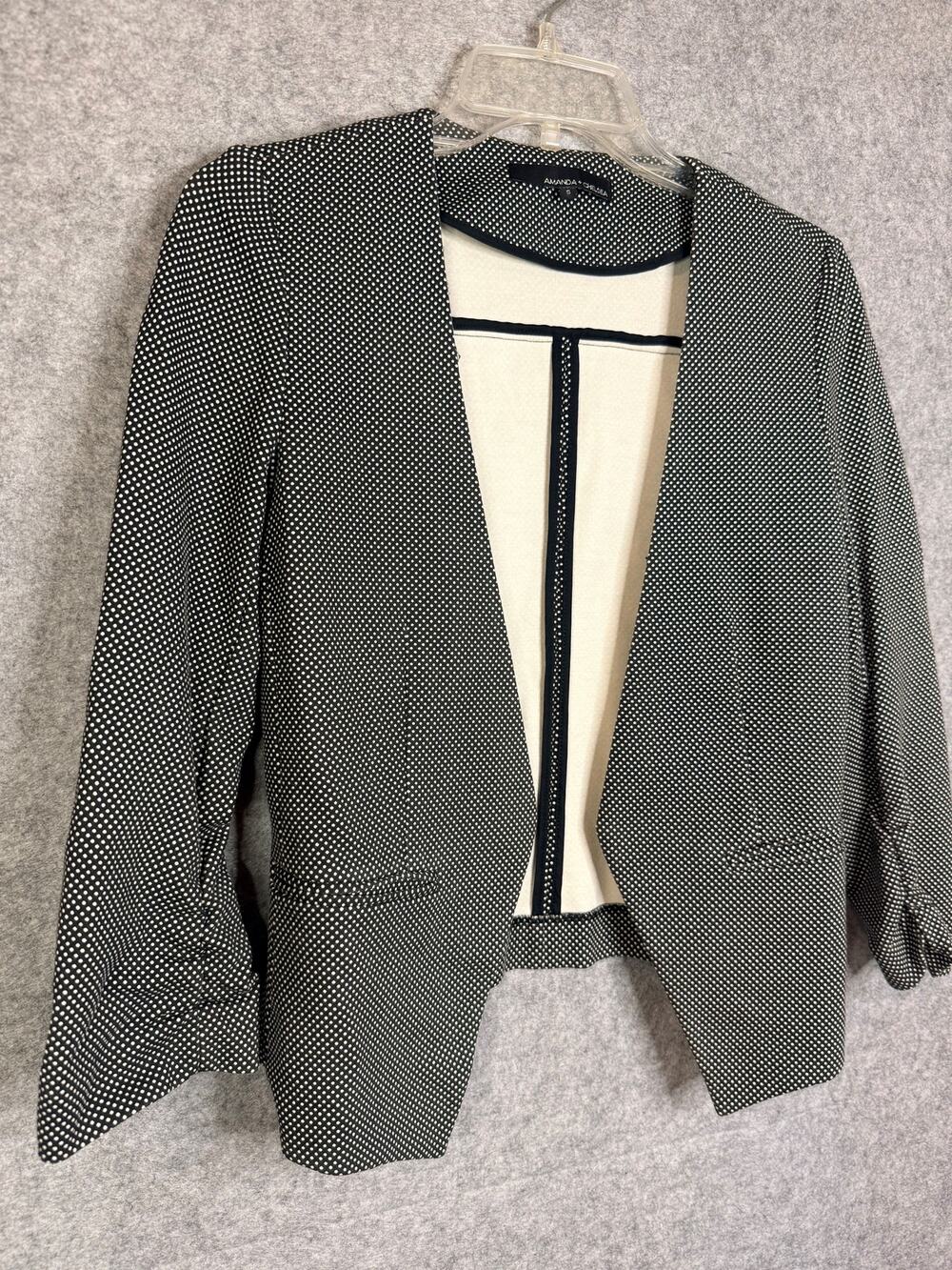 Amanda + Chelsea Cropped Blazer Womens Small Black White Polka Dot